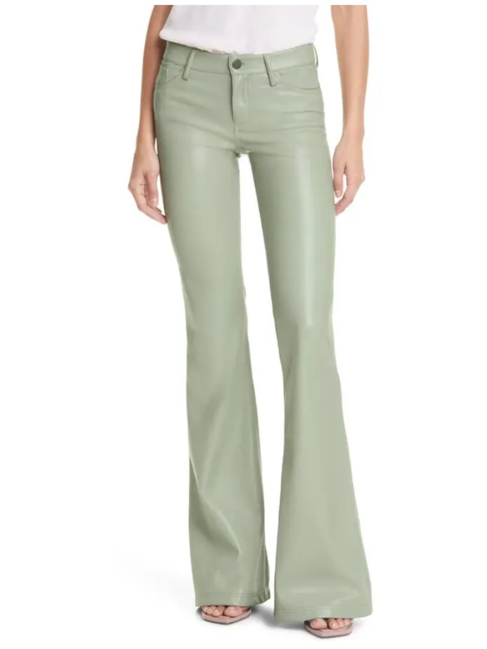 Alice + Olivia Sage Green Faux Leather Flared Pants